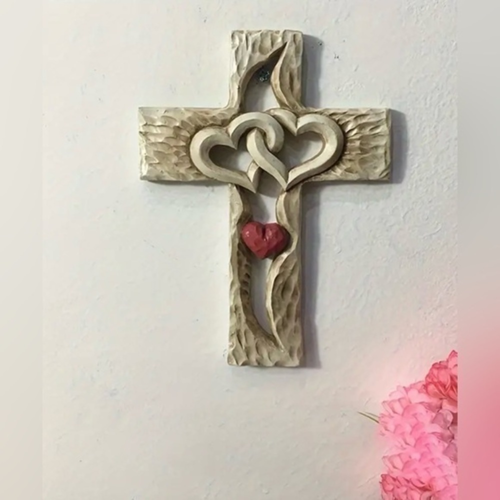 Double Hearts Cross Wall Decor NWT